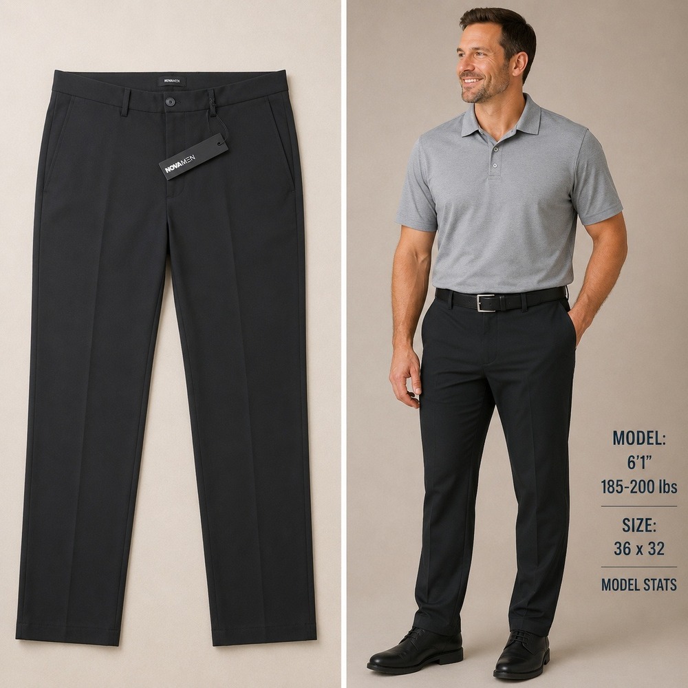 Fashion Nova Men Modern Stretch Slim Trouser Blackโ FNMK145 Size 36 Mens Pants